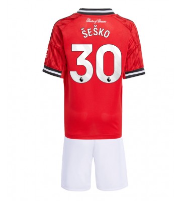 Manchester United Benjamin Sesko #30 Primera Equipación Niños 2025-26 Manga Corta (+ Pantalones cortos)